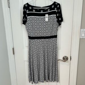 LOFT Black and White Geometric Midi Dress